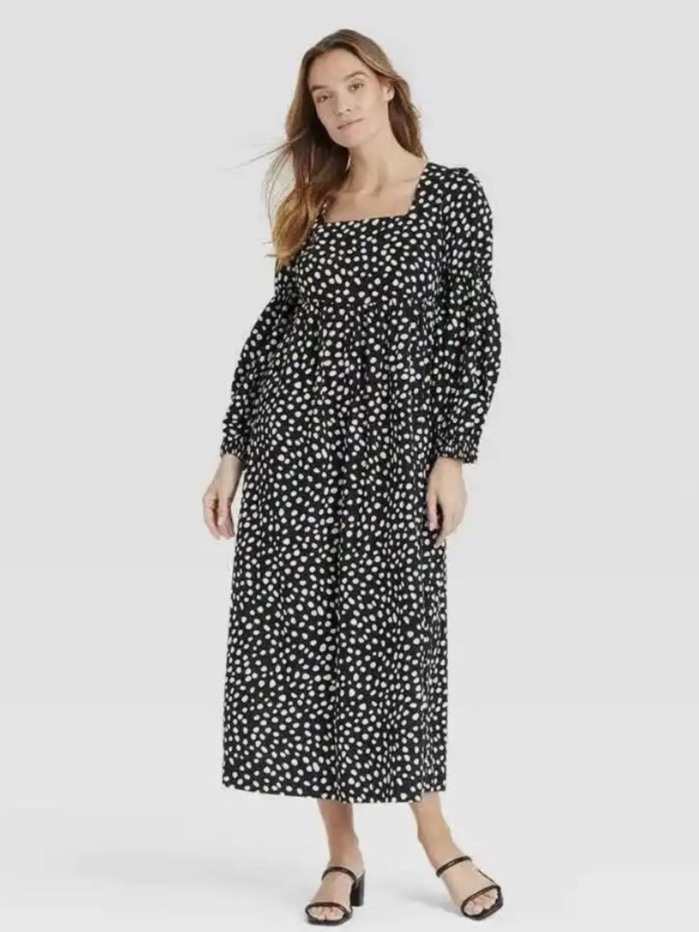 Who What Wear Black Polkadot Midi Dress | Size S